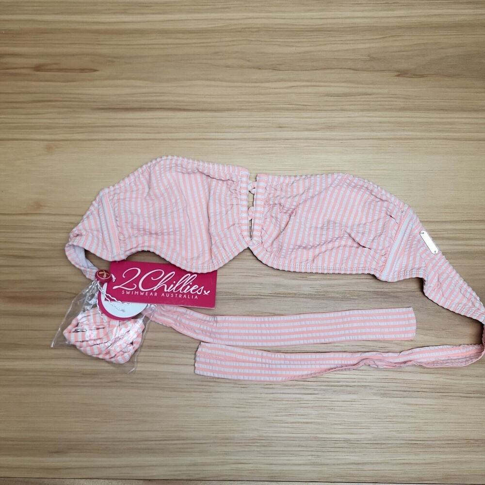 2Chillies Womens Orange White Striped Bikini Top With Strap Size 8